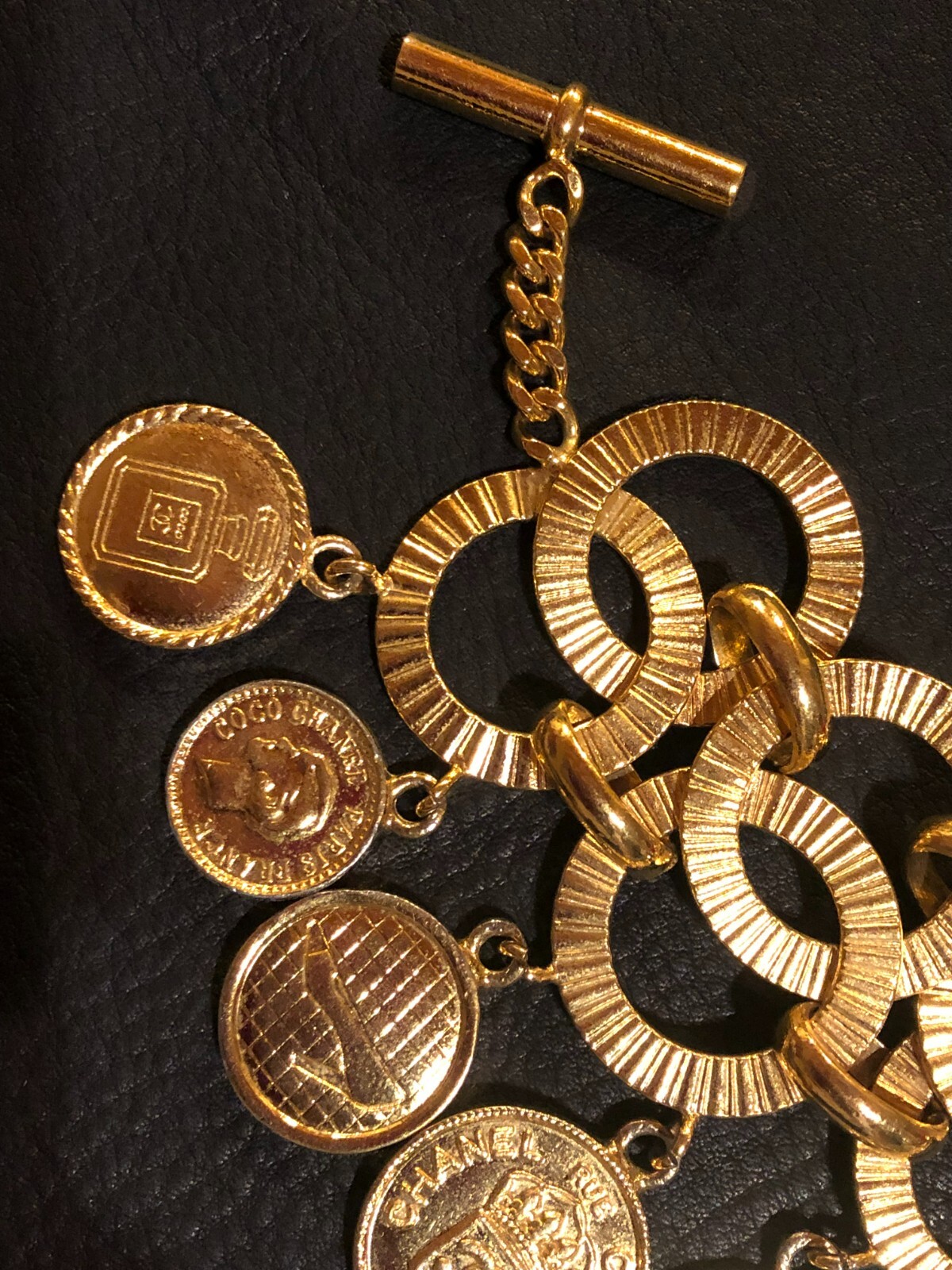CHANEL Bracelet Bangle AUTH Coco CC Mark Vintage Rare Coin Medal Gold icon 25 FS