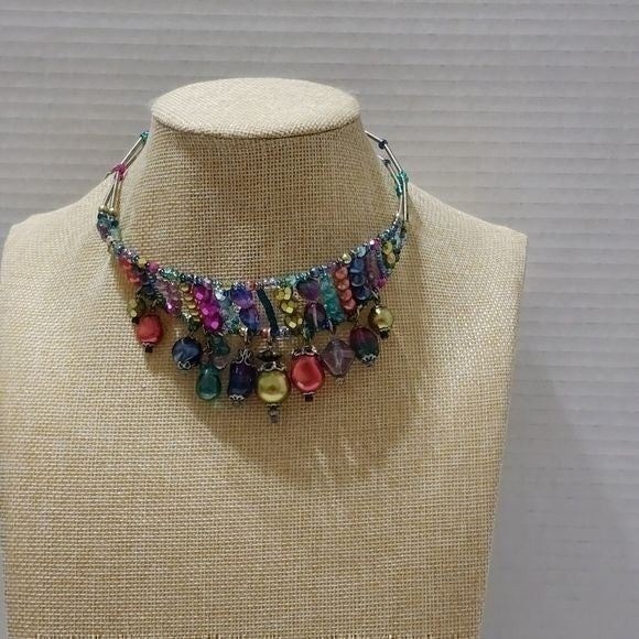 Treska Beaded Choker Necklace Multicolor Wire Multi-Strand Dangle Charm Boho NEW