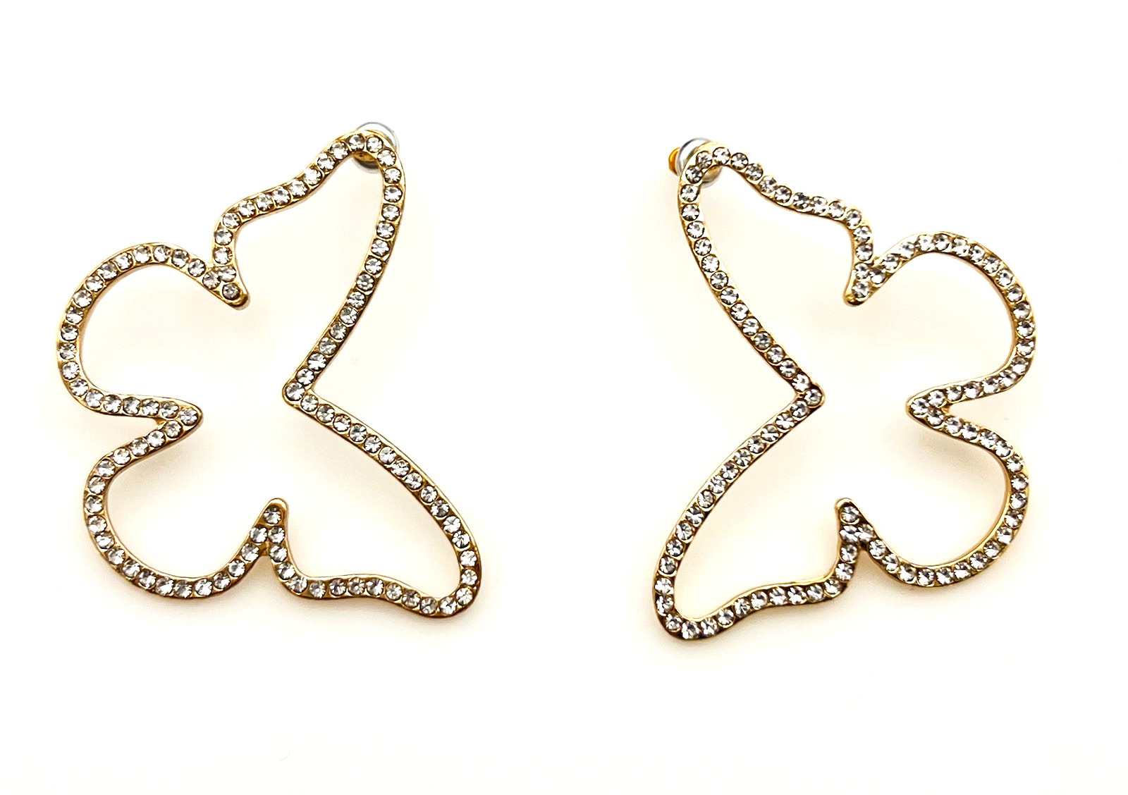 Gold Tone Crystal Open Work Butterfly Earrings