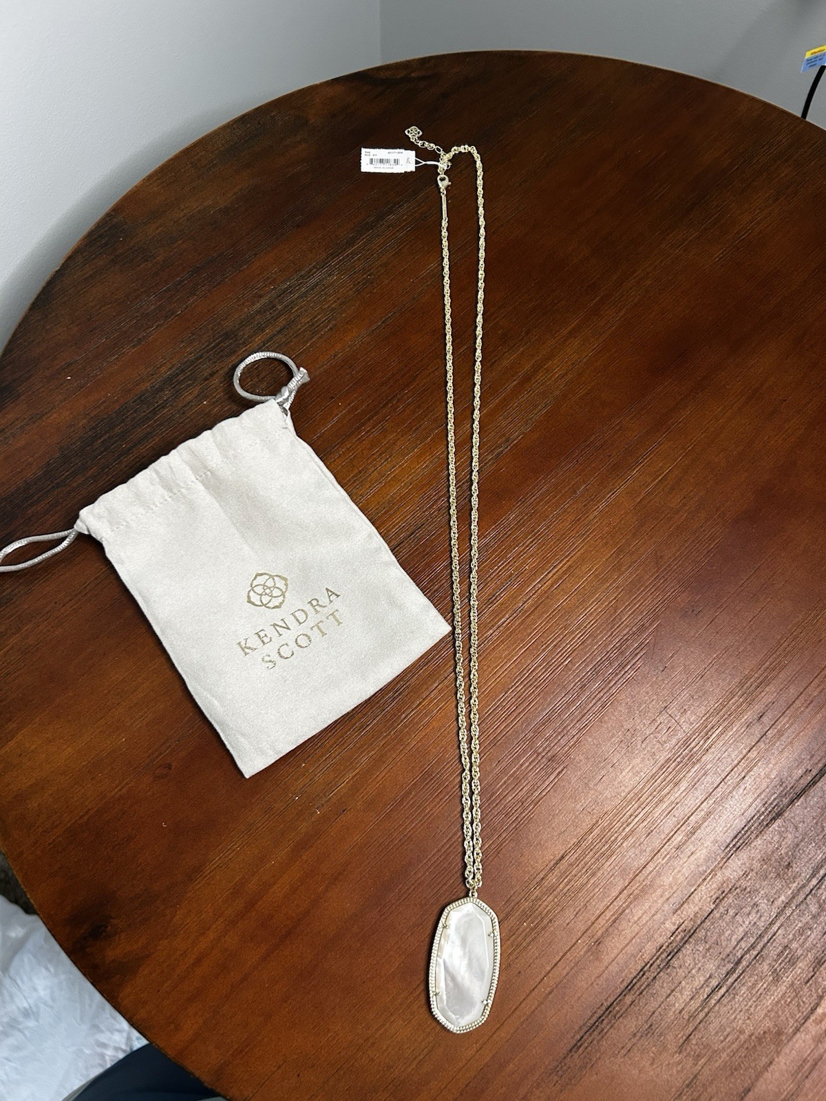 Kendra Scott Gold Long Necklace with Rose/Pink Stone In pendant
