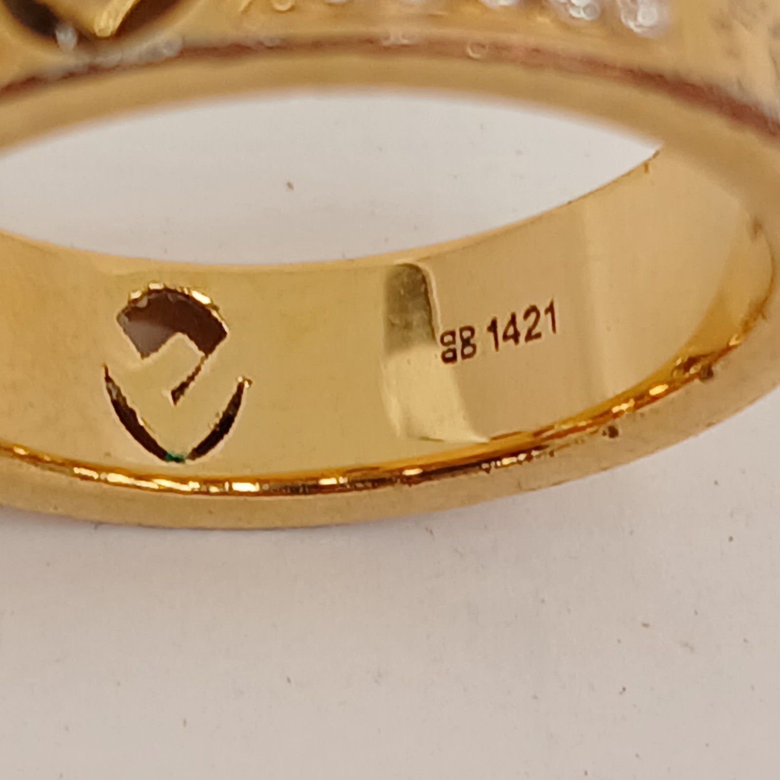 Fendi Designer Ring Gold Plated Size O Crystal Italian Authentic Preloved