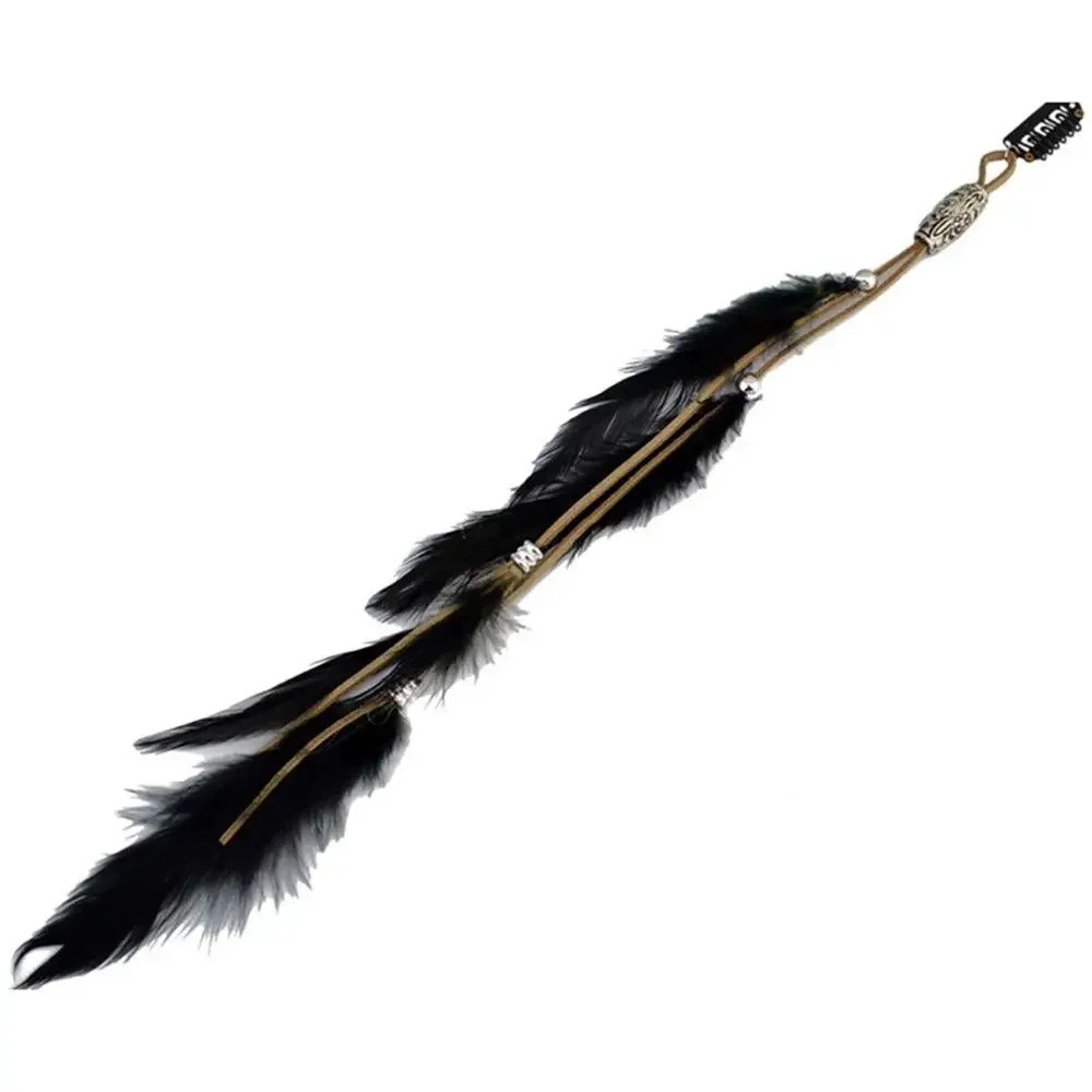 Feather Hair Clip Colorful Rope Extension Headband Brown Black Khaki Headwear