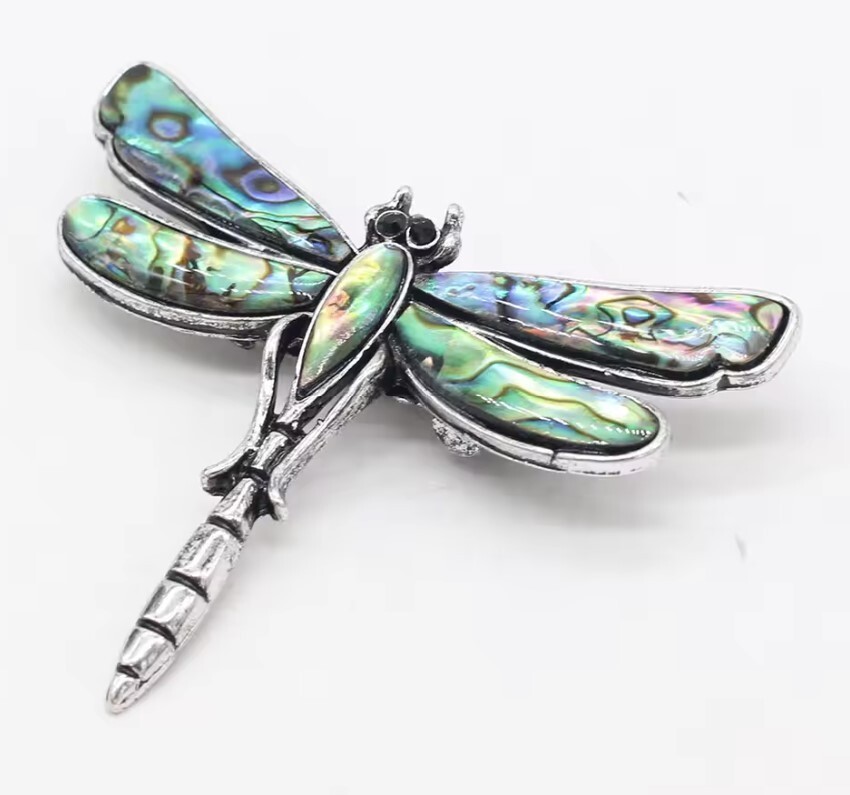 Vintage Dragonfly Alloy Brooch Pin Necklace Abalone Valentines Day Decoration
