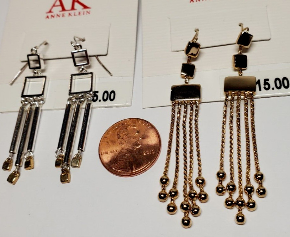 Authentic Genuine Anne Klein Designer 2 Pair Lot Pierced Dangling Earrings