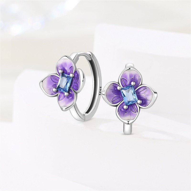 PANDACH 925 Sterling Silver Elegant Flower Huggie Hoop Earrings Women Jewellry