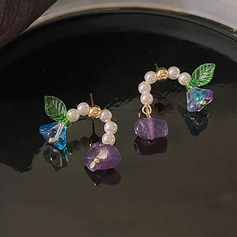 18K Gold Plated Flower Pearl Stud Drop Earrings Womens Jewelry Party Accessories
