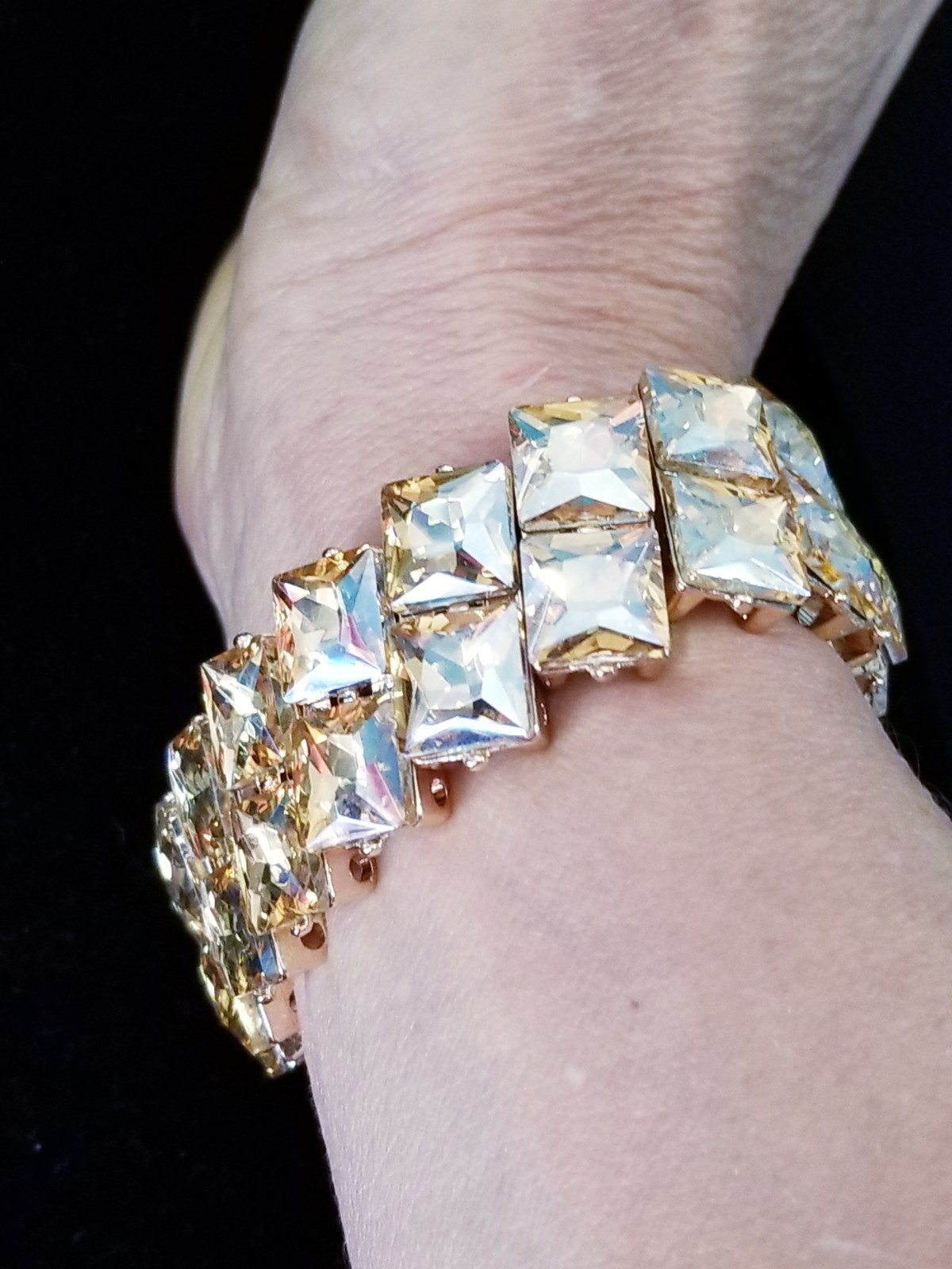 Topaz Gold Rhinestone Stretch Bracelet Statement Drag Pageant Prom Bridal