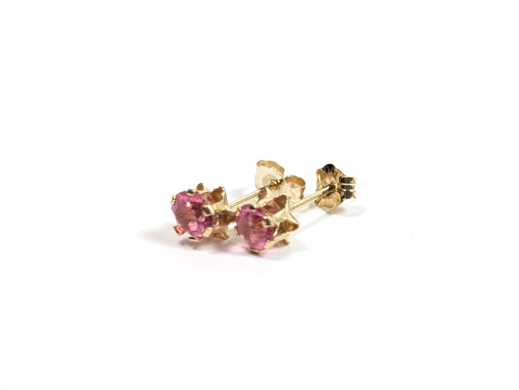 14k Pink Stud Earrings Yellow Gold Birthstone Pale Rose Blush Pink Color Stone