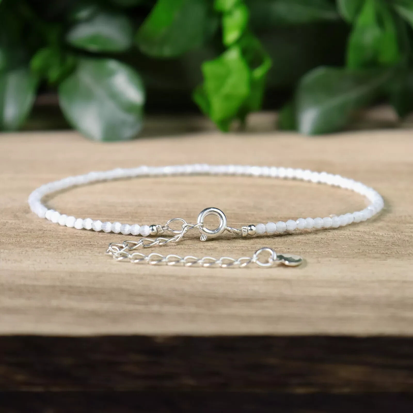 2mm Faceted Selenite Beads Bracelet Tiny Minimalist Healing Reiki Chakra Jewelry
