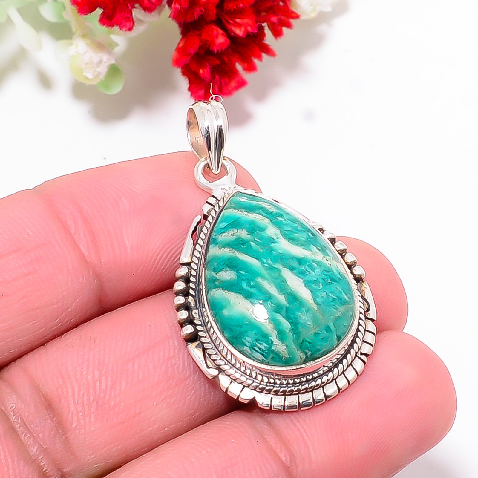 Amazonite – Colorado Mines Designer Handmade 925 Sterling Silver Pendant 1.5″ P8