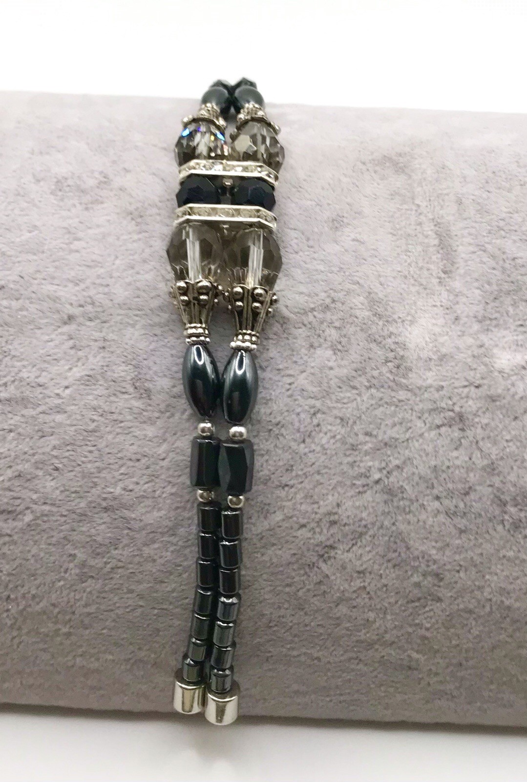 Magnetic Tear Drop Double Stranded Silver Champagne Accent Bracelet Magnet Clasp