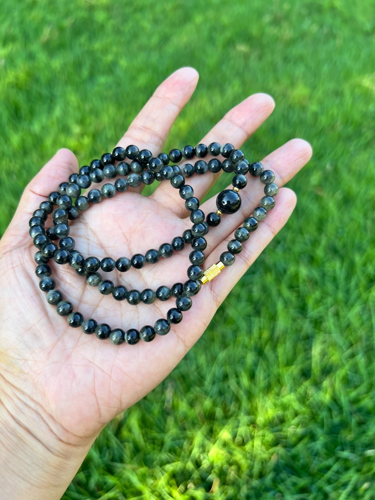 Genuine Qinghua Nephrite Jade 6mm Bead 24.5″ Necklace H56 a