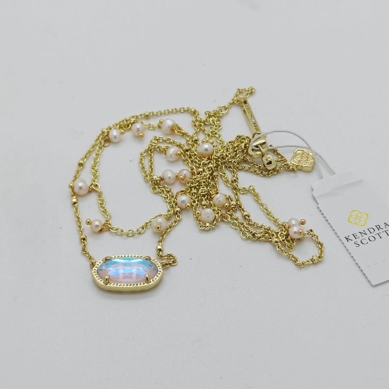Kendra Scott Elisa Gold Pearl Multi Strand Pendant Necklace In Dichroic Glass