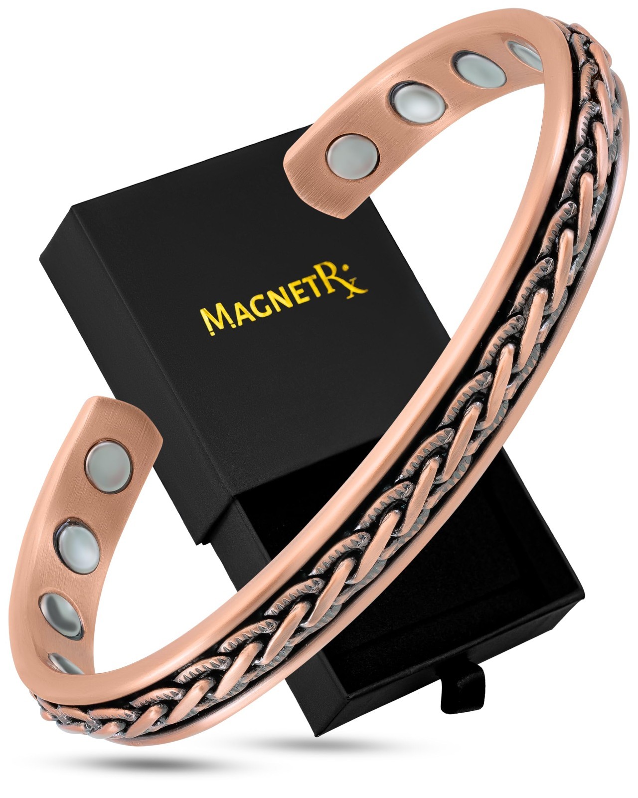 Adjustable Copper Magnetic Bracelet for Men & Women – Woven Inlay Cuff Bangle