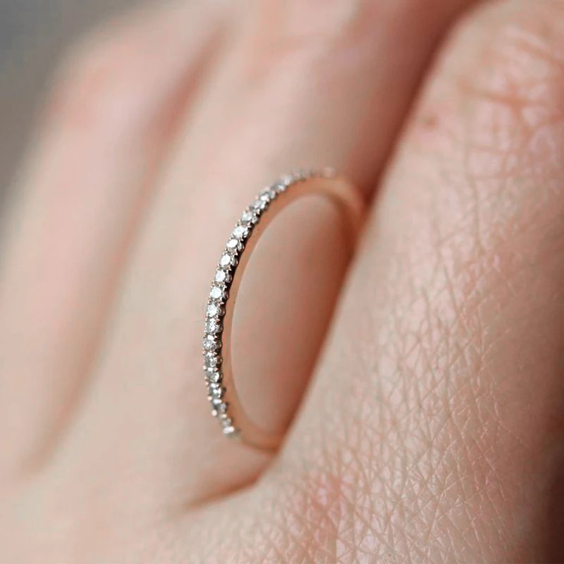 Micro Pave Ring Simulated Zirconia Tension Setting Band Stackable Jewelry