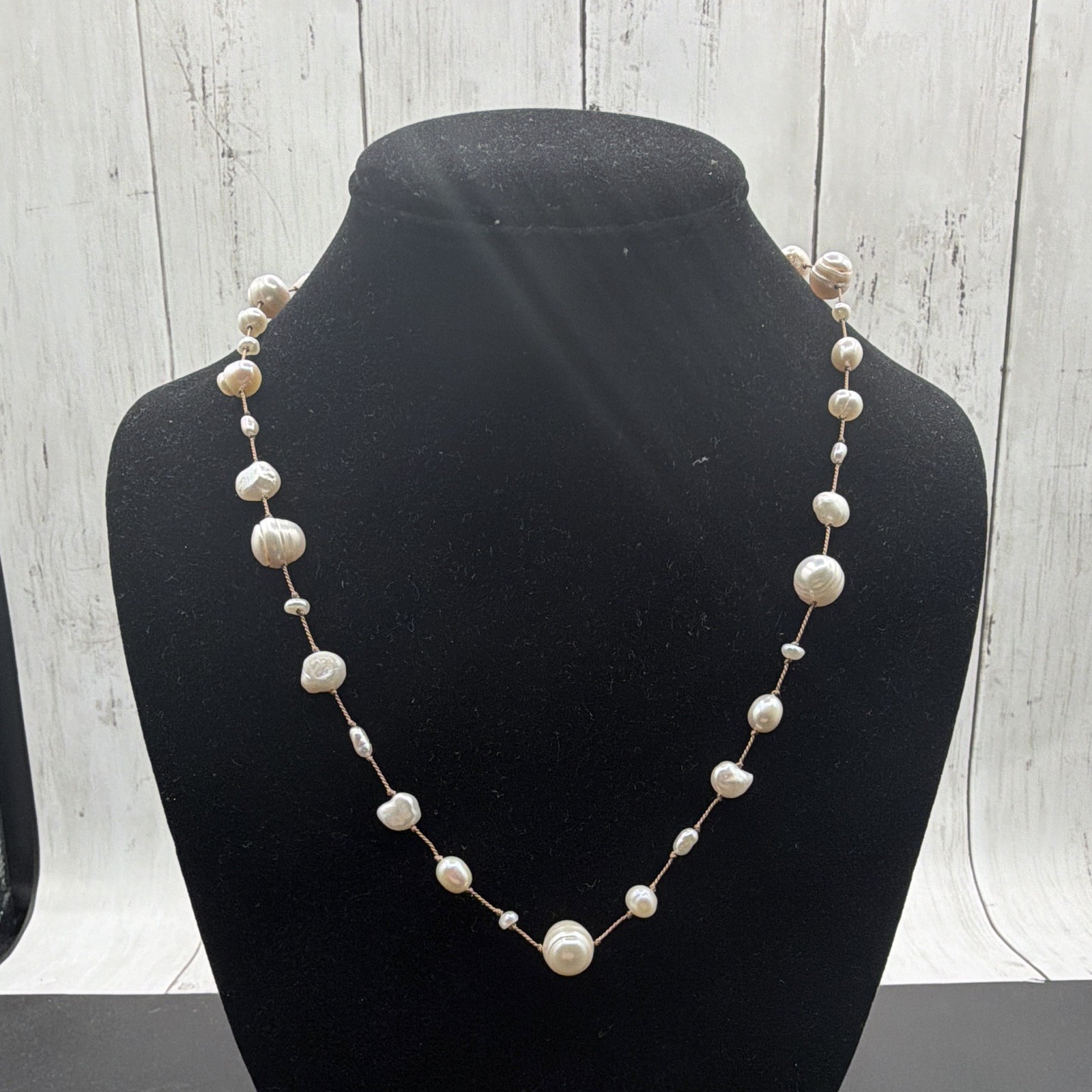 10k Yellow Gold Thread Tin Cup Style Pearl Necklace