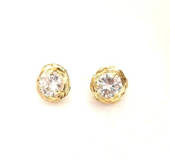 Women’s Earrings Pierced Ears Clear Crystal Gold Tone Button Style Scalloped