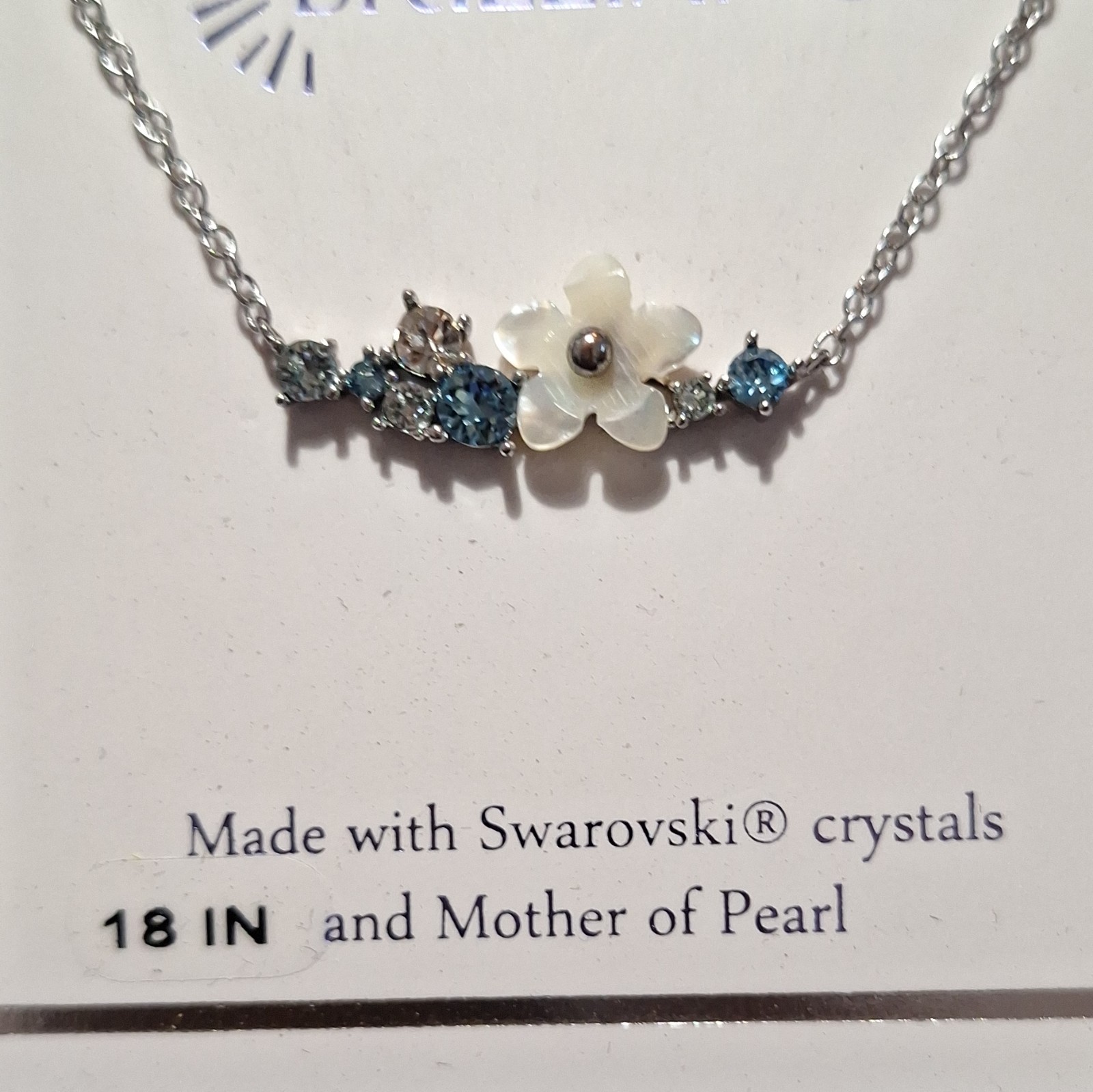 BRILLIANCE Mother of Pearl Flower Pendant Necklace SWAROVSKI Crystal Cable 18″