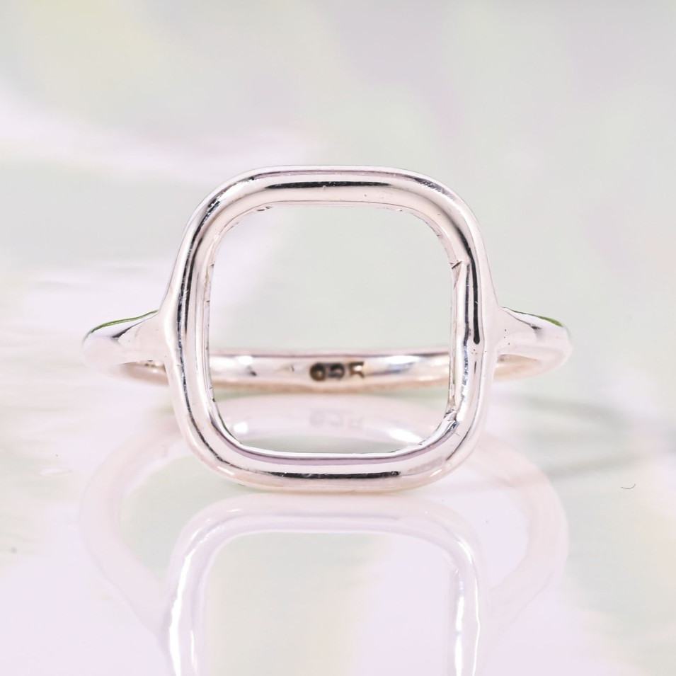 Minimalist Open Circle Ring Silver Tone Square Karma Ring Fashion Jewelry