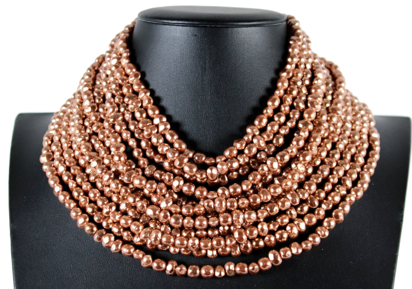 KARL LAGERFELD Vintage Rose Gold Faux Pearl Multi Strand Choker Necklace 15.25″