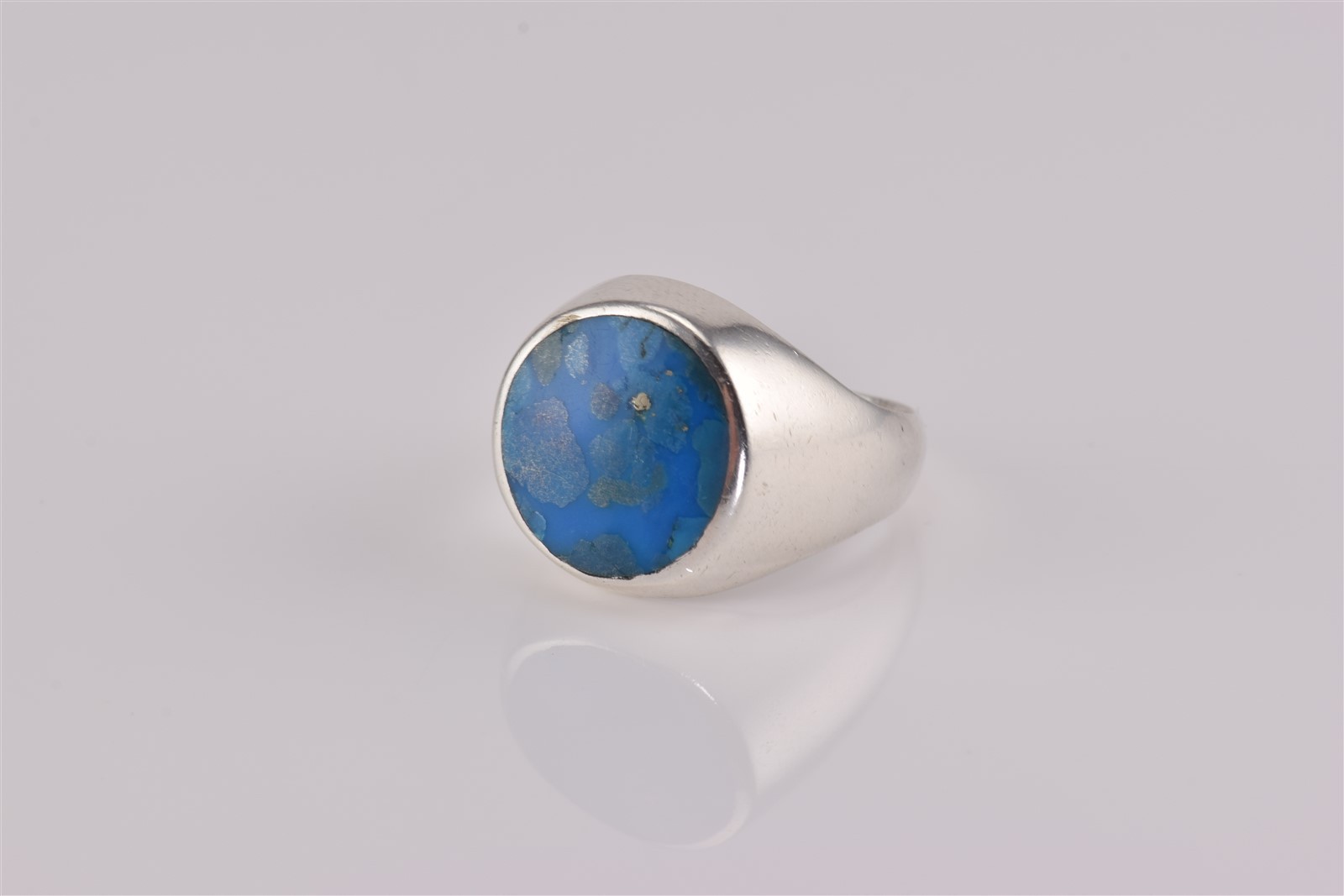 Sterling Silver Bezel Wrapped Blue Speckled Tapered Solid Band Ring 925 Sz: 8
