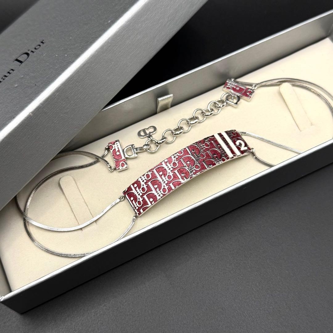 Dior Silver-Tone Red Trottier Choker Necklace Galliano Era 40cm/16in