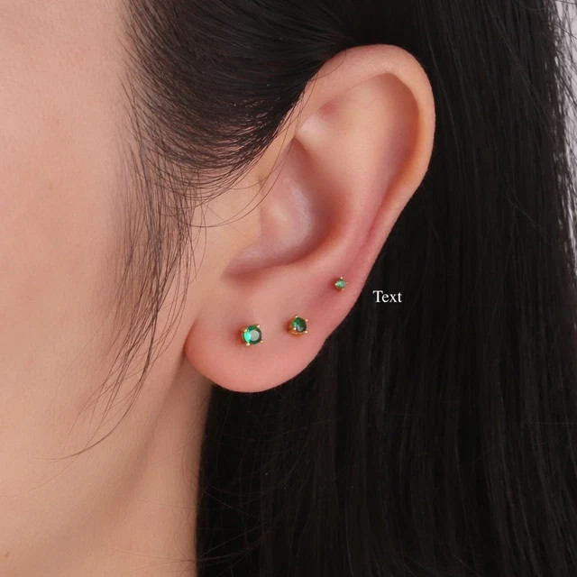 0.40Ct Round Cut Simulated Emerald Small Stud Earrings 14K Yellow Gold Plated