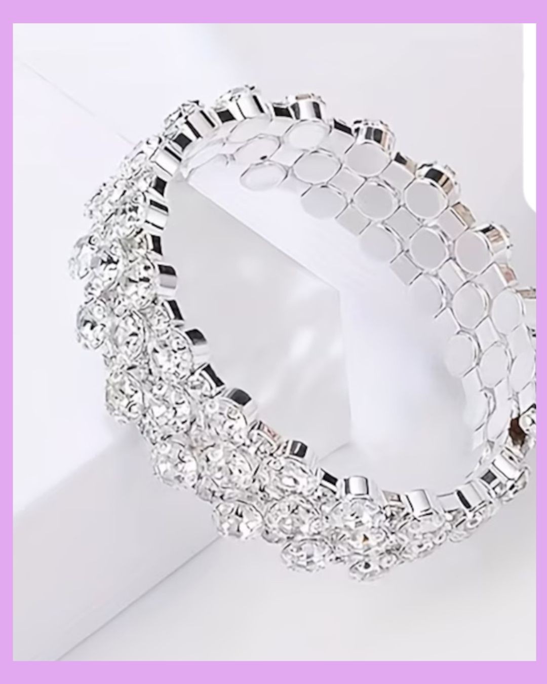 Silver Crystal Shiny Tennis Cuff Stretch Wedding Bracelet Women Fashion Jewelry