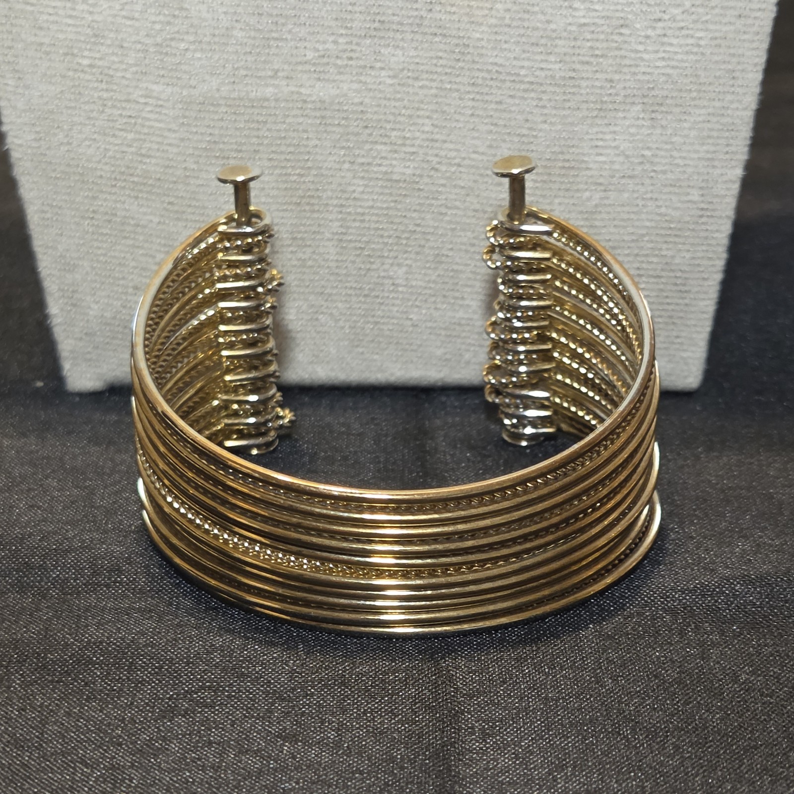 Egyptian Revival Multi Band Cuff Bracelet Sculptural Statement in Gold Tone
