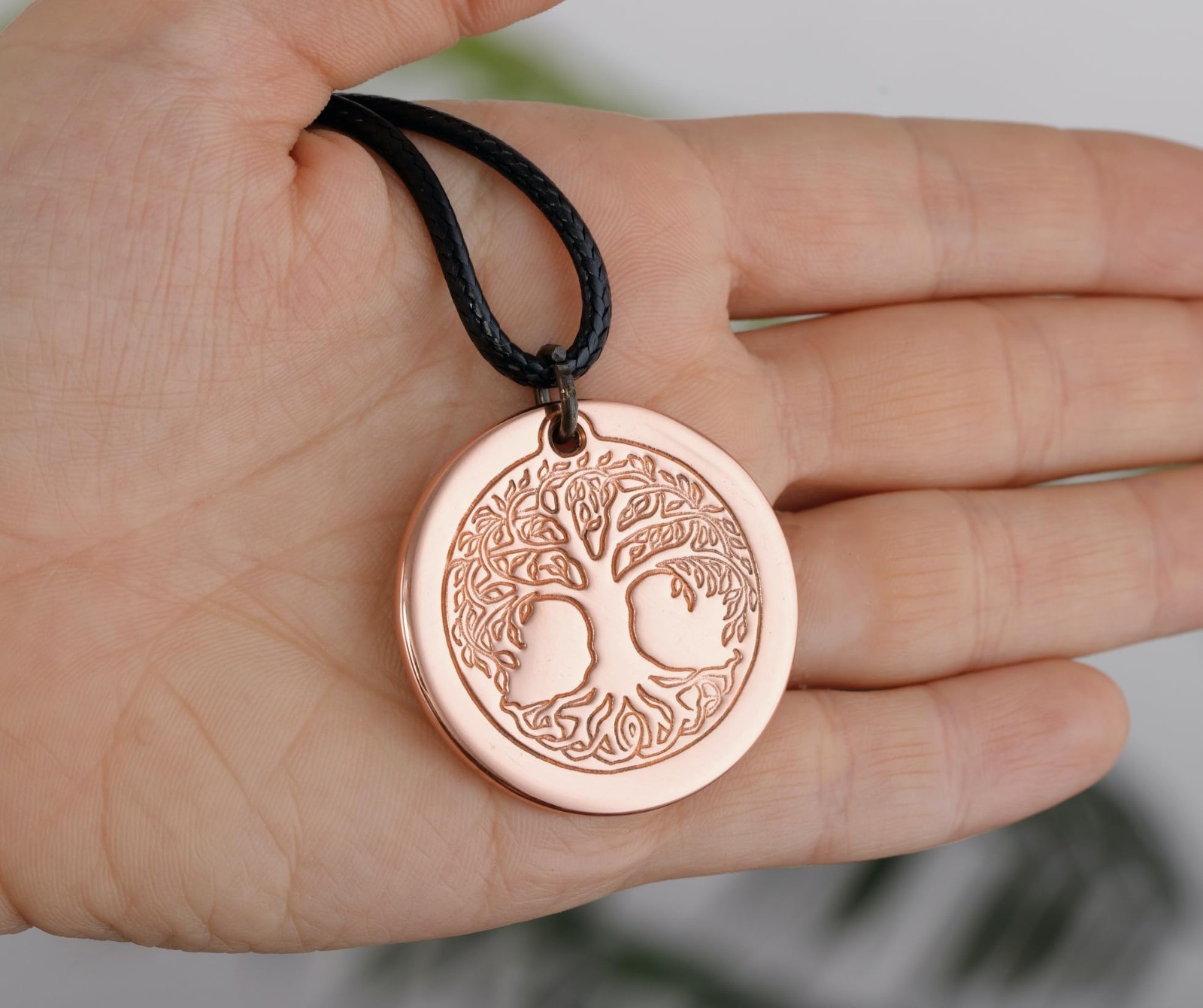 Solid Copper Tree of Life Pendant Necklace, Uncoated 2.5mm Thick, 20-Inch Cord,
