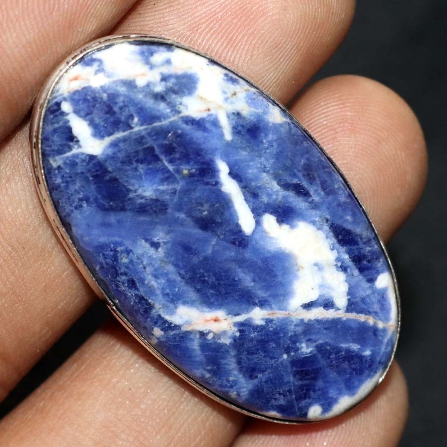 925 Silver Plated 48X28 Massive Sodalite Ring US 7 Valentine Gift Jewelry GW