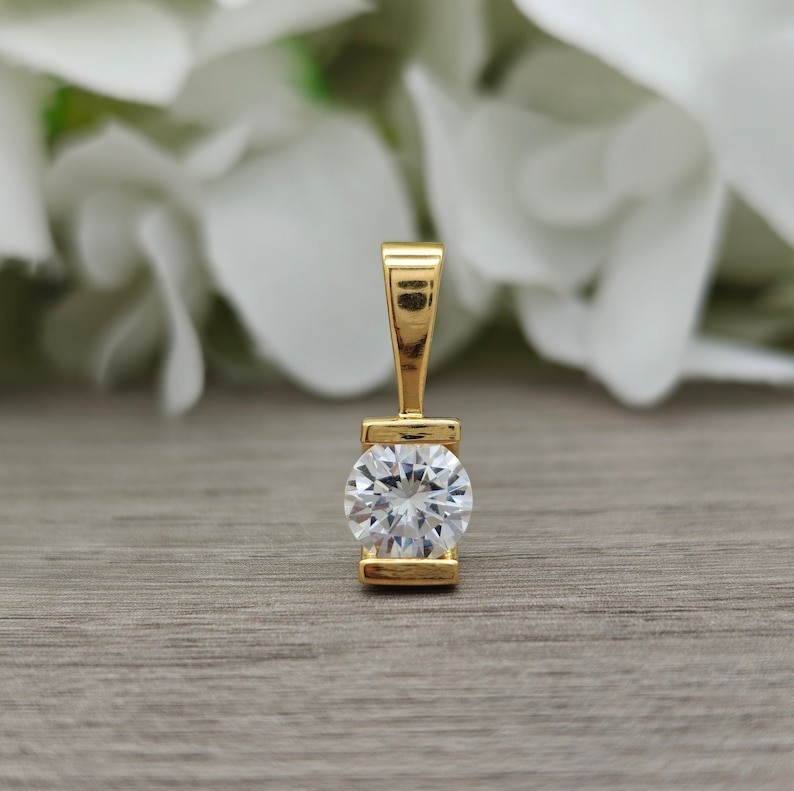 0.50 Carat Minimal Lab grown Diamond Pendant Solitaire Gold Plated Necklace Her