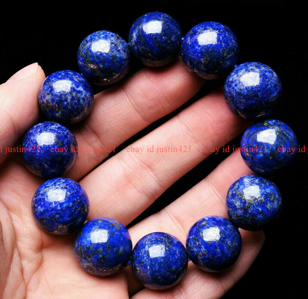 Rare Huge 14-20mm Natural Egypt Blue Lapis Lazuli Gemstone Beaded Bracelet 7-9″