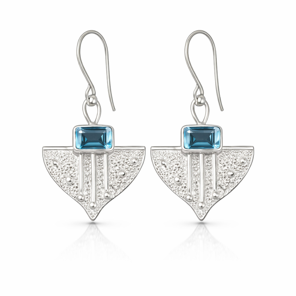 Sky Blue Topaz Gemstone Drop Earrings 925 Silver Handmade Jewelry For Gift 1.19″