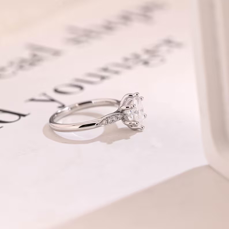 Solitaire Oval Moissanite With 18k White Gold Plated Silver Women’s Ring #175
