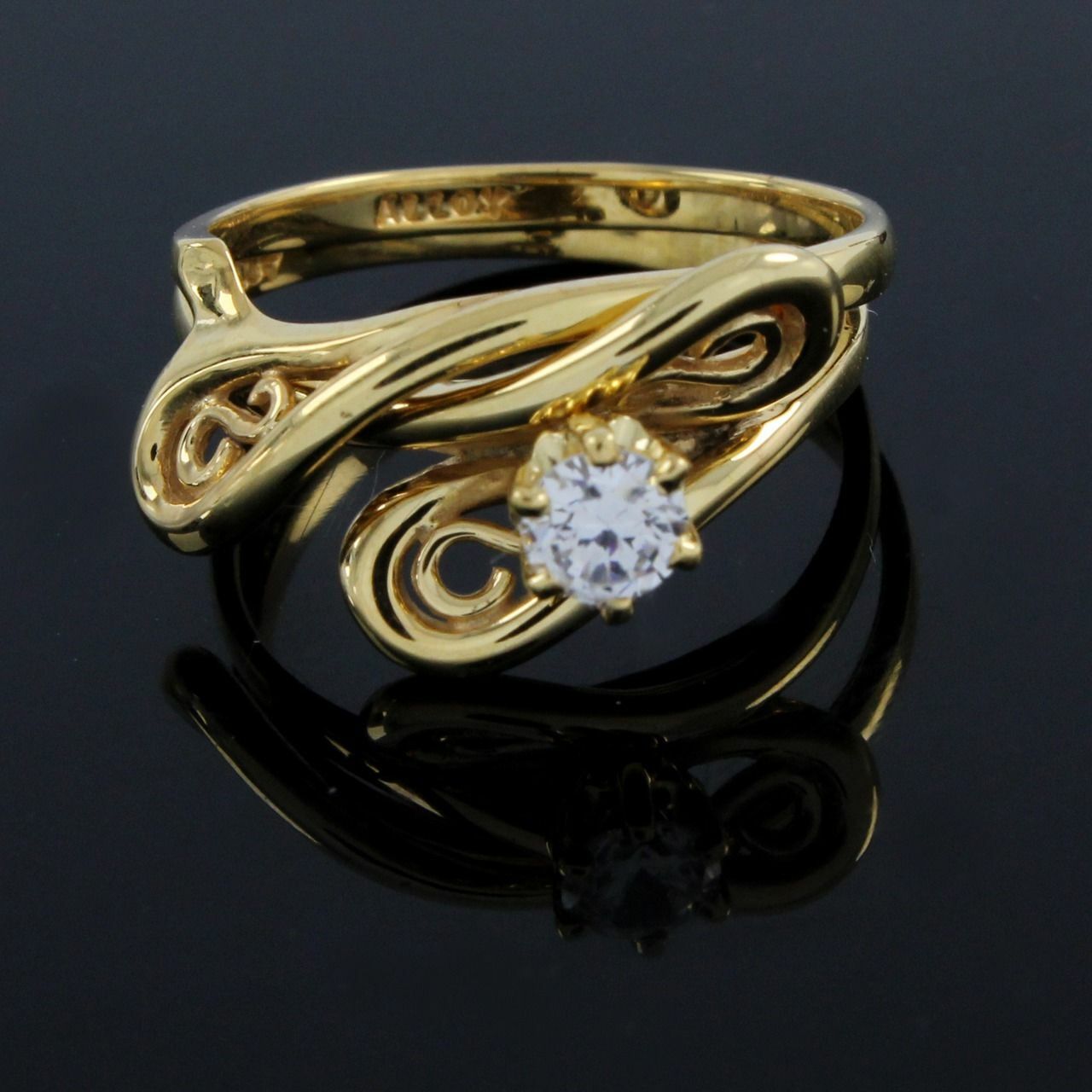 Cubic Zirconia Vintage Wedding Ring 14K Yellow Gold Plated Sterling Silver