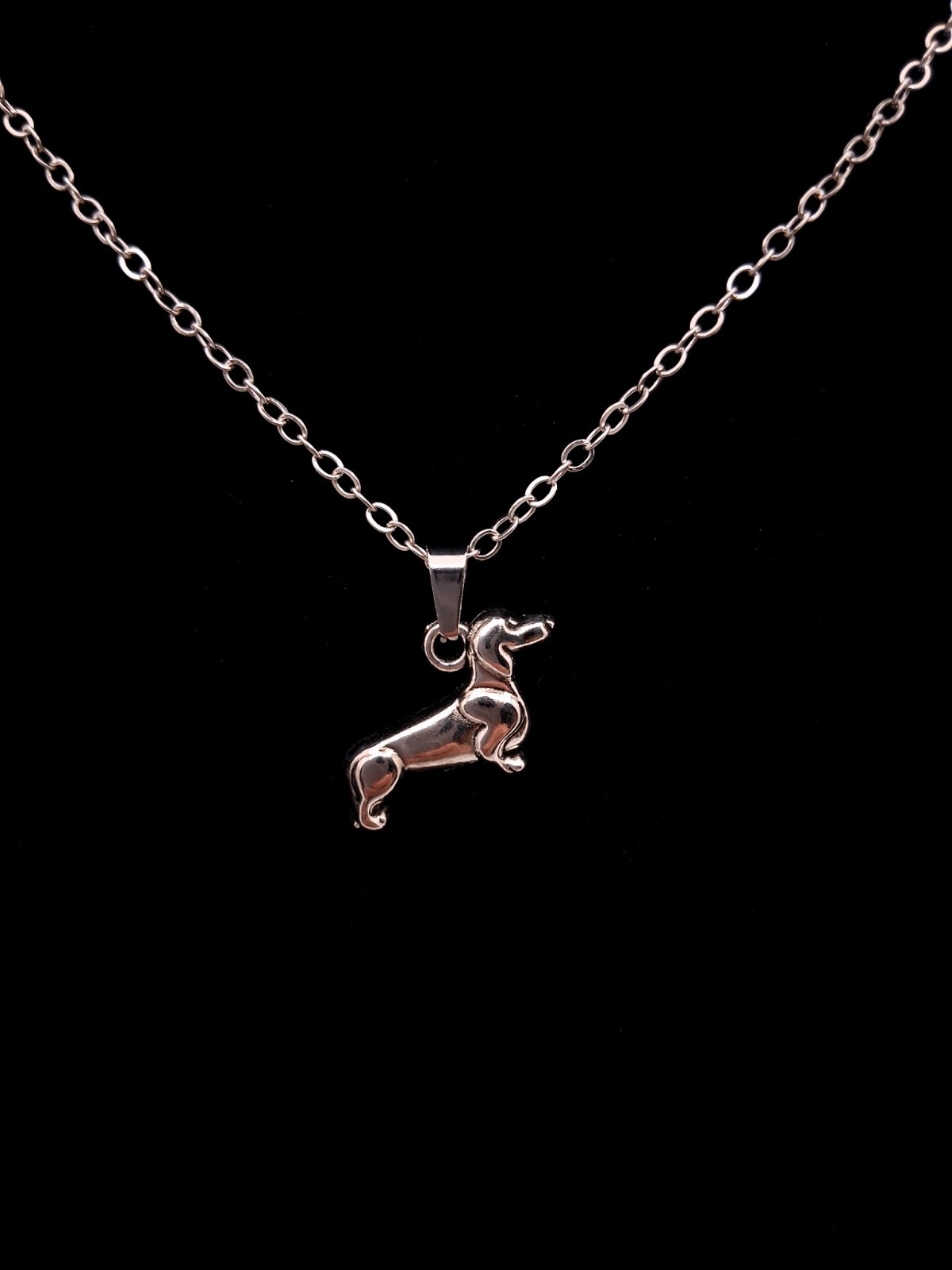 Tiny Dachshund Weenie Dog Charm Pendant Necklace Silver Toned Dog Lover Gift
