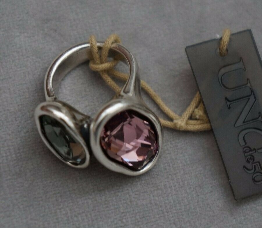 NEW UNO de 50 Pink Grey Elements Crystal YES YES Silver Ring 6 8.5 9 S M L XL