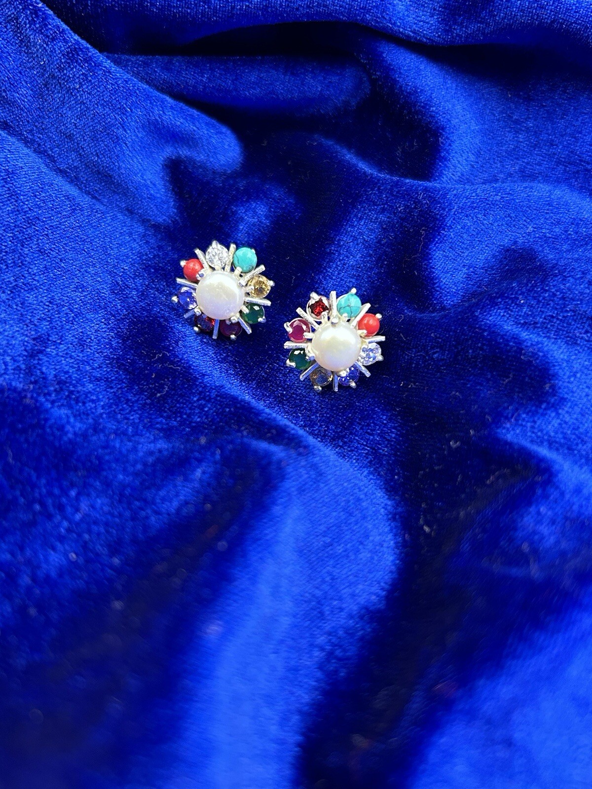 Stud Navratan Earring , Perfect gift for her , Cultural earring , free shipping