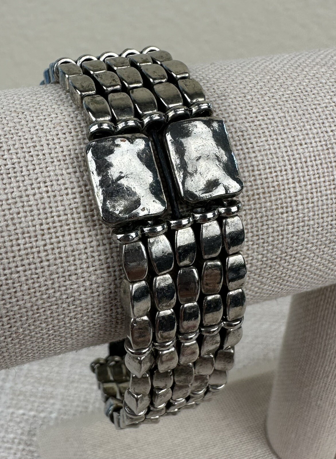 Metal Bead Bracelet – 5/8 in Wide Band – 7 1/2 in Length – Loop Button