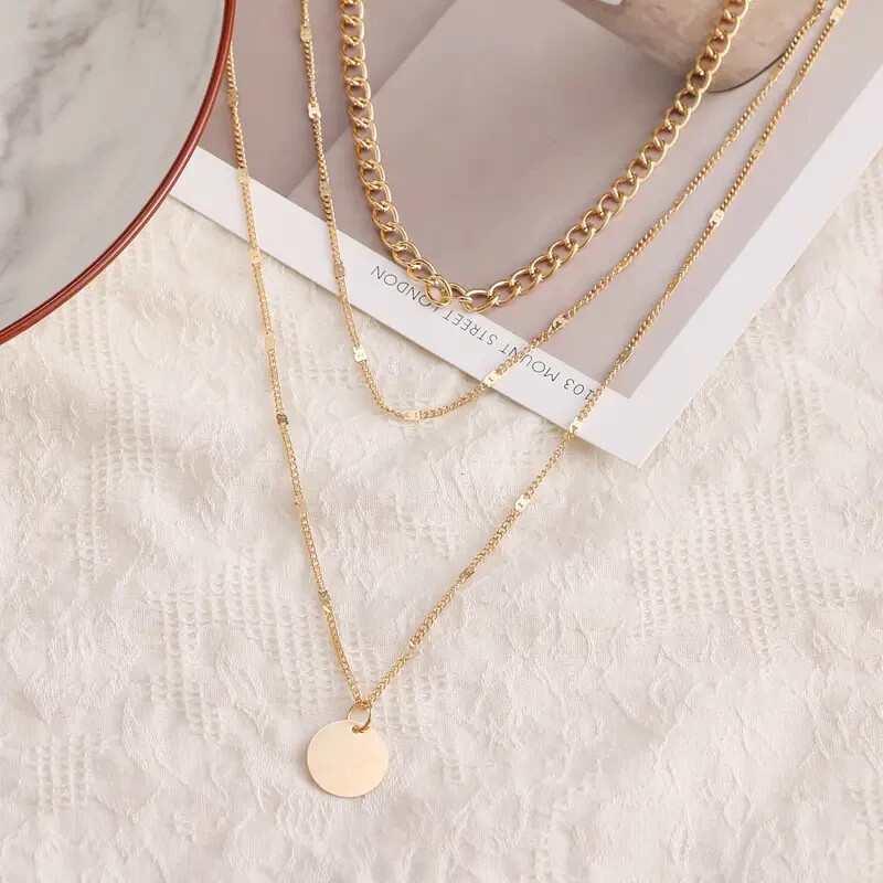 Gold Women 3 Three Layered Choker Pendnat Necklace Fashion Jewelry – Party