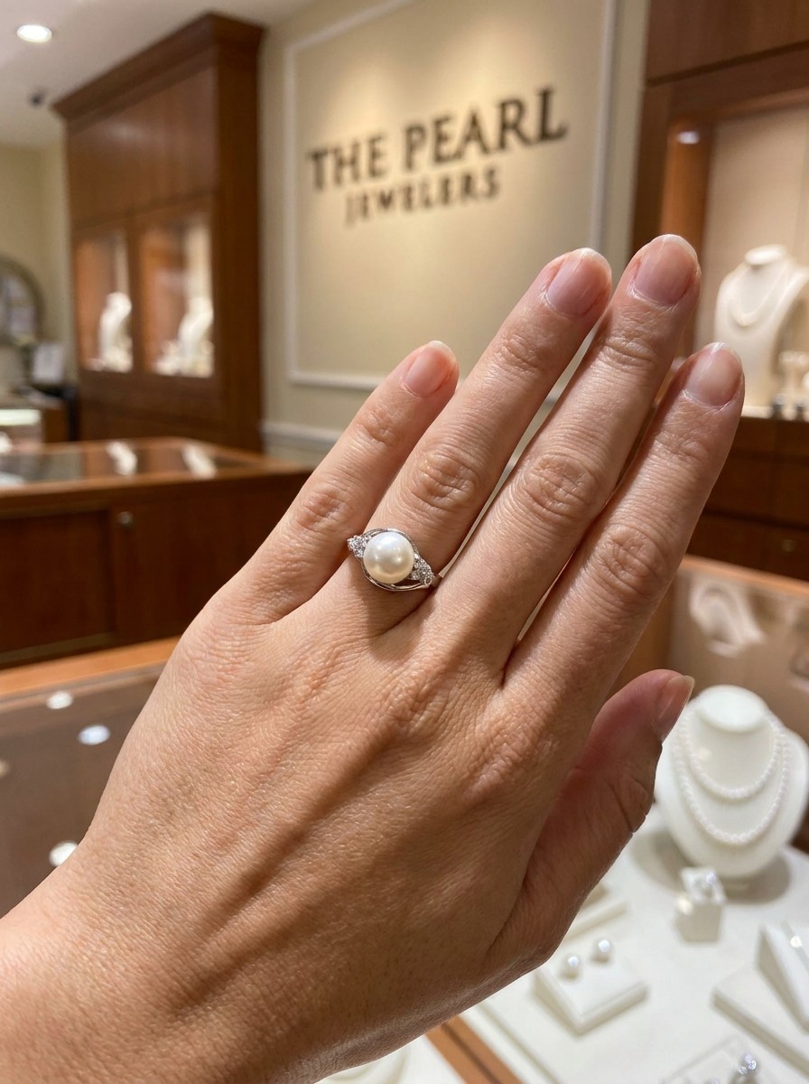 Solid 925 Silver White Cultured Pearl Ring w/ Cubic Zirconia Crown Accents – TPJ