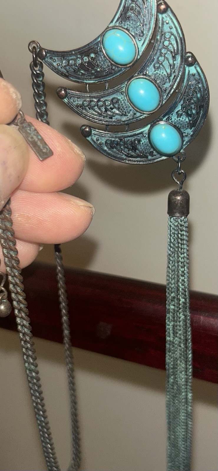 Boho Extra Longe Western Tassle Turquoise Necklace Vintage Cowgirl Stone Jewelry