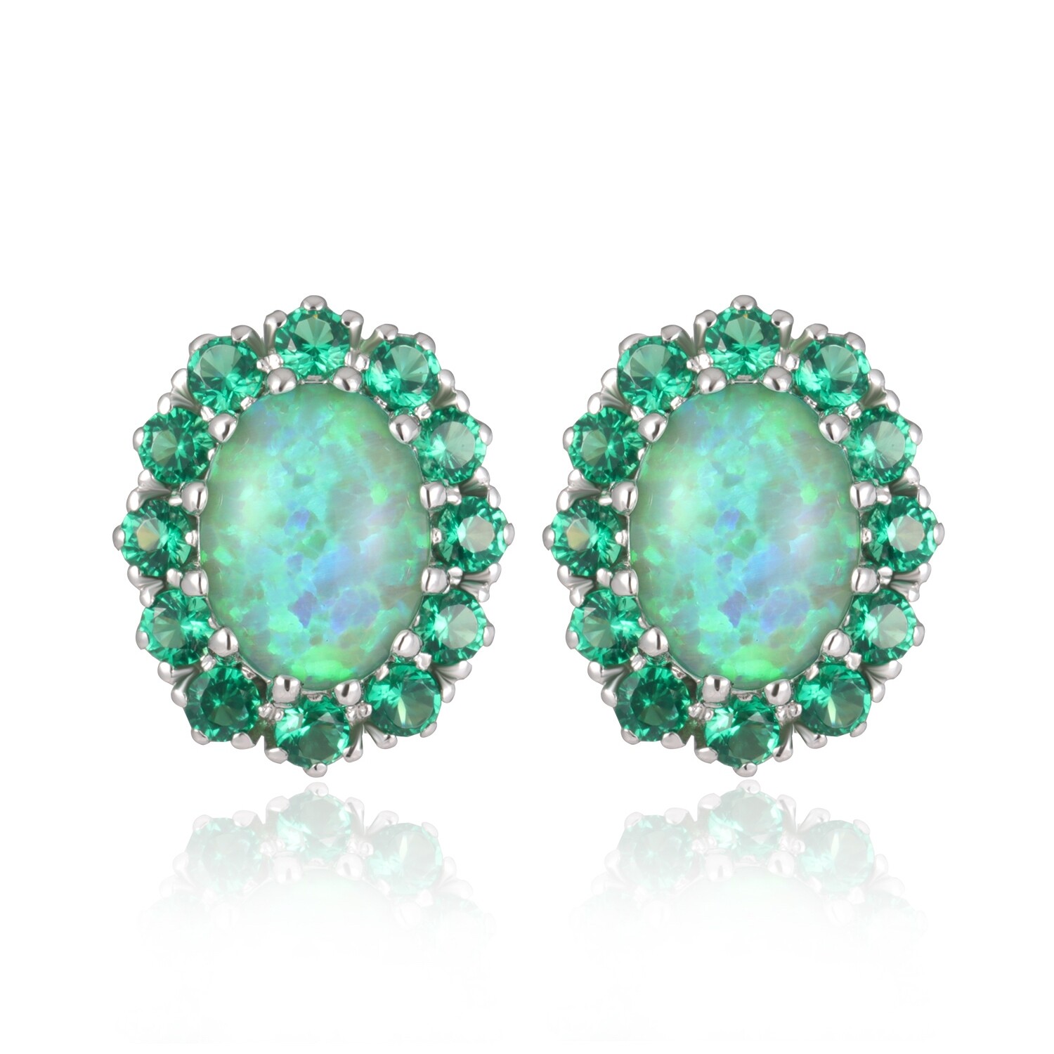 Gemstone White Fire Opal Stud Silver Earrings 925 Silver Women Jewelry