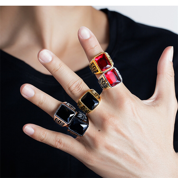 Deziloo Onyx Stone Ring Black Mens Stainless Steel Size 7/8/9/10/11/12/13