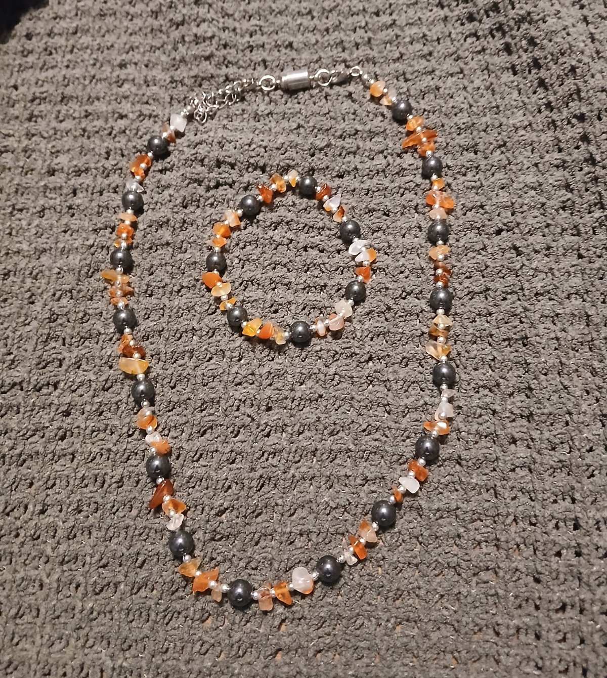 Beaded Jewelry Set Necklace & Bracelet Multicolor Gray Orange White Beads
