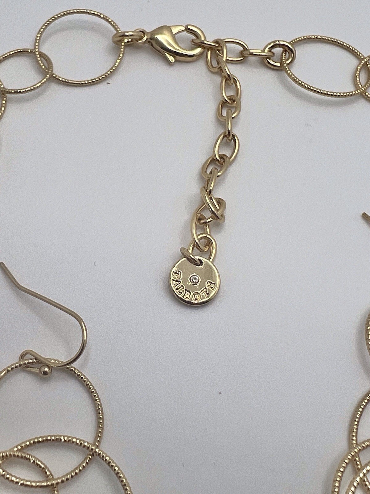 TALBOTS Textured Gold Tone Round Link Necklace / Dangle Earrings Set Sparkles!