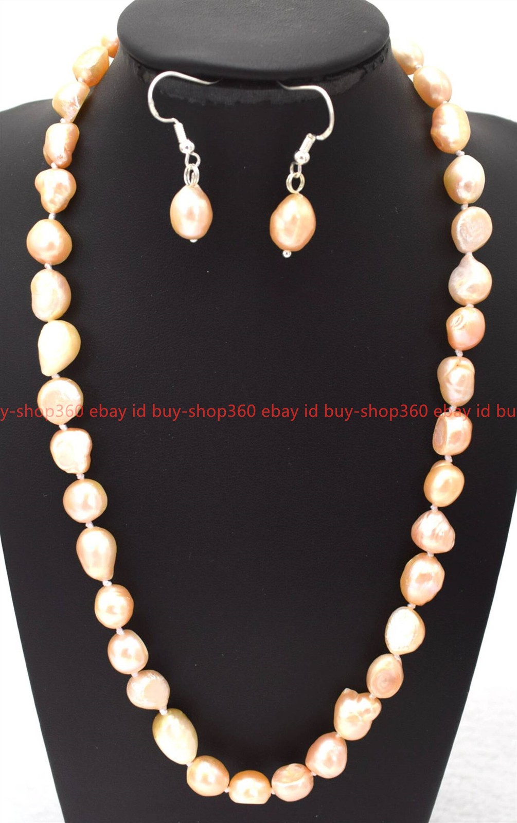 New Natural 7-8/8-9/9-10mm Pink Baroque Freshwater Pearl Necklace Earrings 18 In