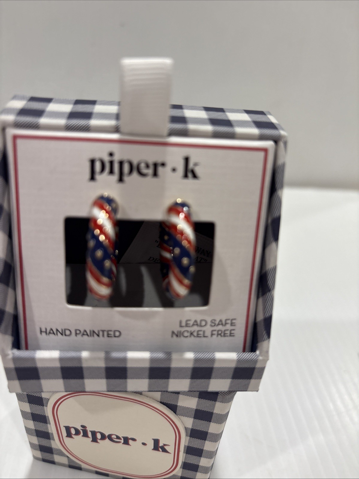 Piper K Red White Blue Hand painted Hoop Earrings 4th Of July Memorial Day