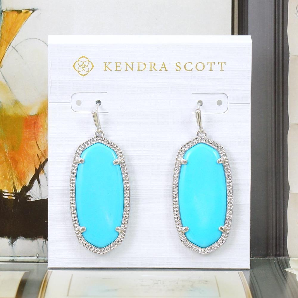 NWT Kendra Scott Elle Turquoise Magnesite Earrings Silver Tone